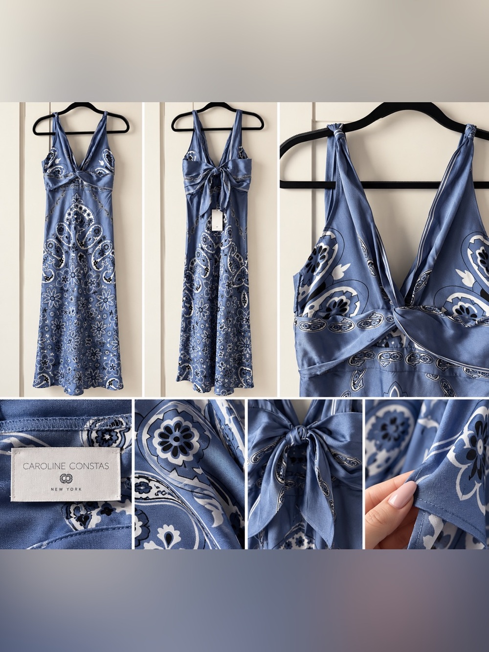 Caroline Constas Blue Paisley Twist Front Maxi Dress NWT Resort